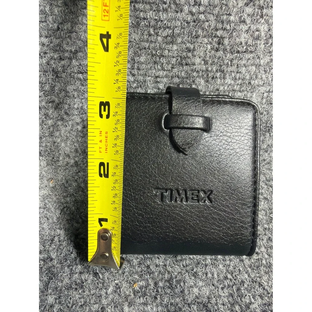 Timex Travel Alarm Clock Black Faux Leather Folding Case Quartz